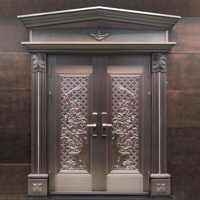入户大门双开 别墅_厂家直销本亦铜门洋房别墅大门纯铜双开门入户真