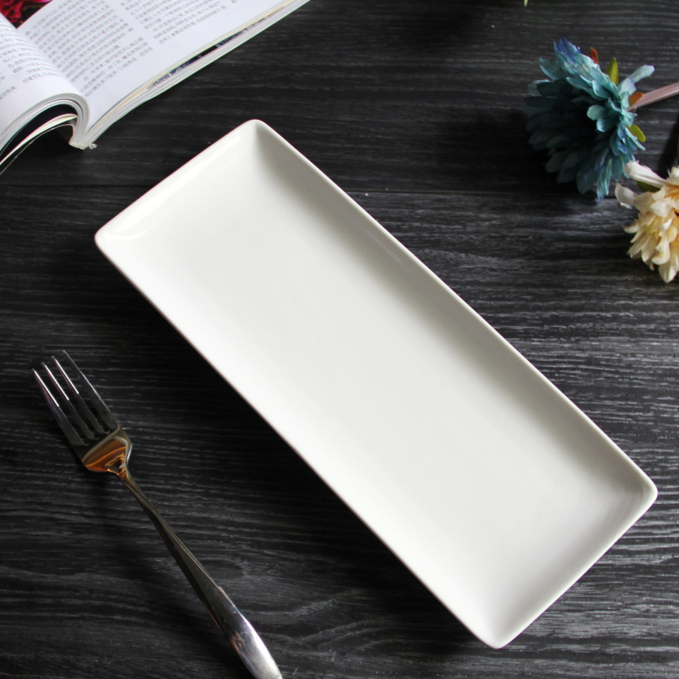 纯白色长方形盘子陶瓷 创意日式寿司盘餐具摆台