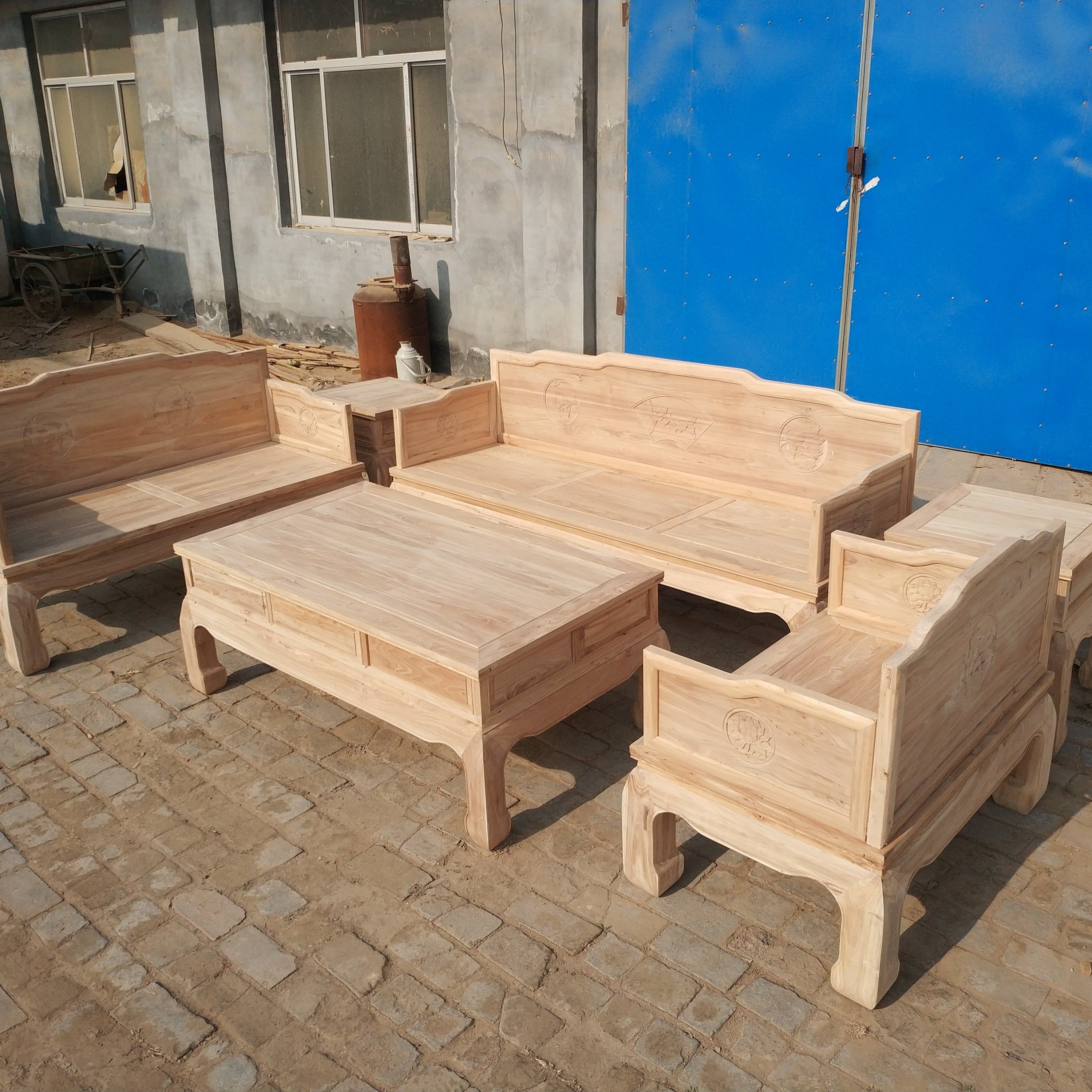 榆木家具实木 新中式 木沙发_老榆木实木沙发组合新中式贵妃转角大小