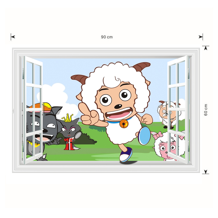3d立体窗户 喜羊羊与灰太狼 家居装饰儿童幼儿园墙贴壁画壁纸b470