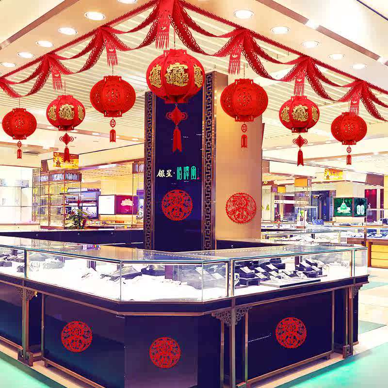 办公室布置装饰用品_商场会场办公室猪年春福字新年春节装饰用品场景