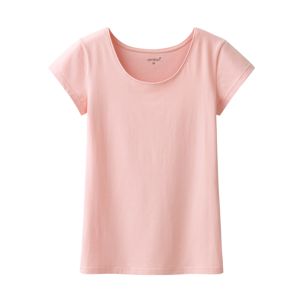 艾米恋2件装短袖女装夏纯色t恤女修身简约紧身半袖体恤圆领打底衫
