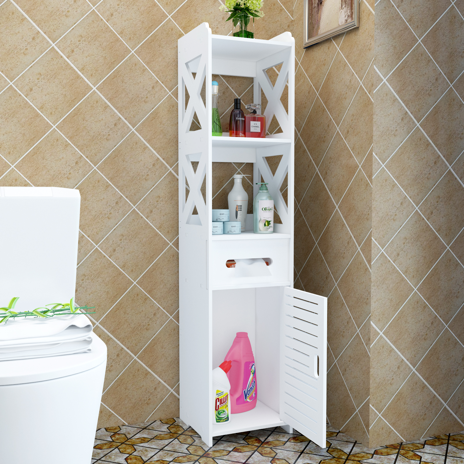 卫生间夹缝收纳柜_浴室置物架夹缝窄落地储物柜厕所洗漱台防水马桶边