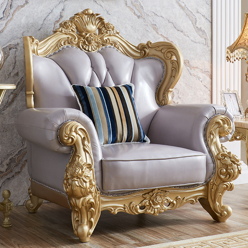 欧式真皮沙发客厅组合 123别墅头层黄牛皮沙发 全实木雕花小户型