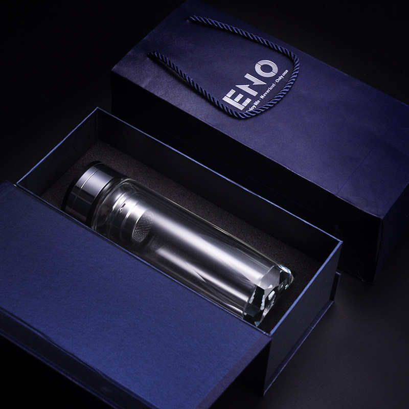 eno高档双层玻璃杯男 耐热钻石水杯便携 办公室