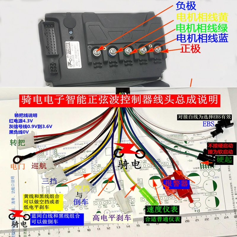 老玉电动车改装无刷控制器p7250a智能静音速度二