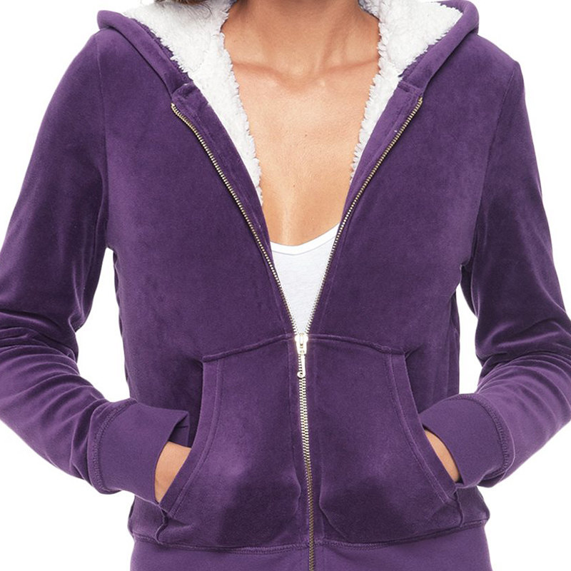 juicy couture气质皇冠字母羊羔绒天鹅绒连帽上衣外套卫衣夹克