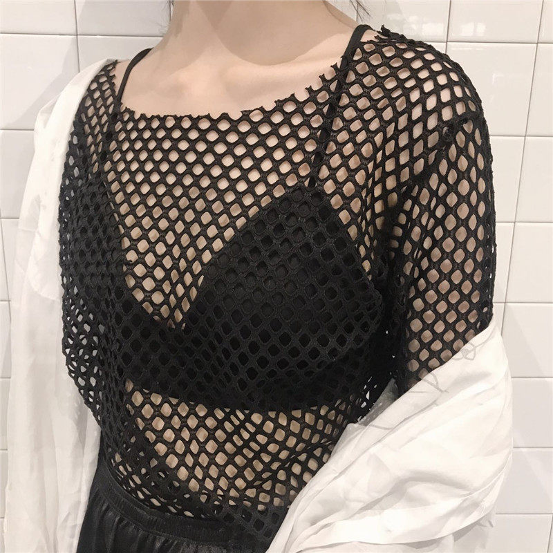黑色网纱上衣 宽松