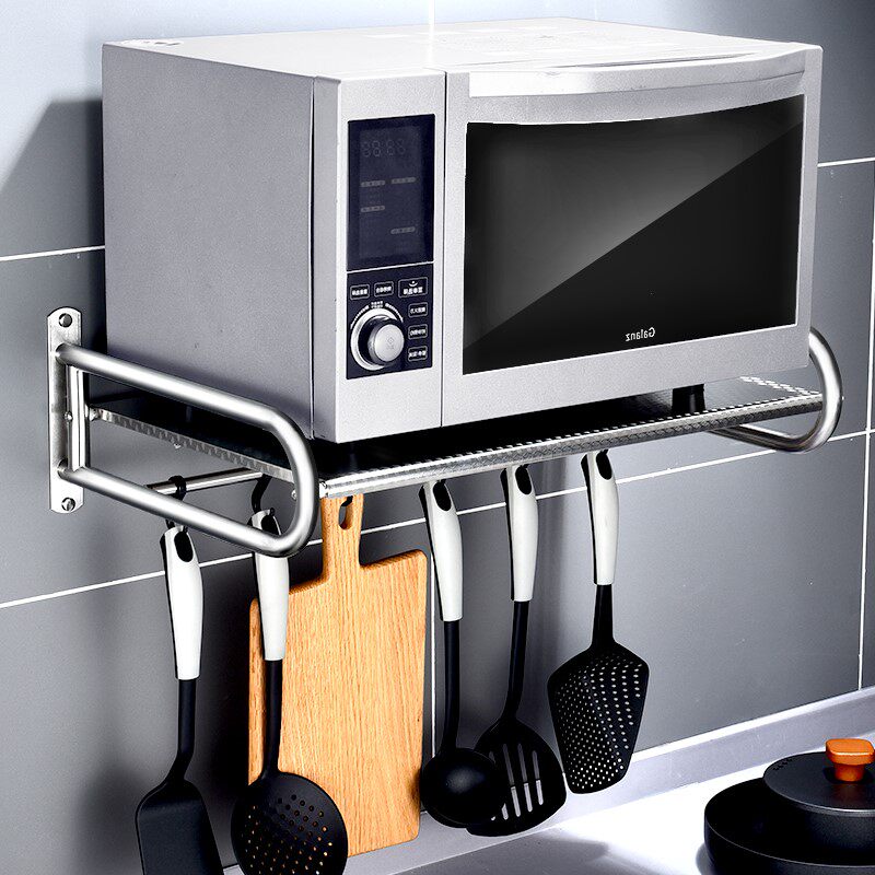 加厚304不锈钢厨房置物架微波炉支架烤箱壁挂式吊架子单双2层家用