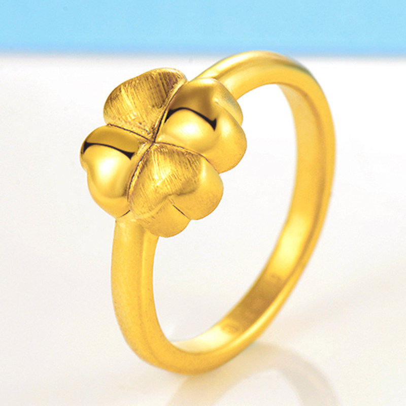 四叶草戒指黄金_富艺珠宝3d硬足金四叶草戒指 黄金女款戒指正品珠宝