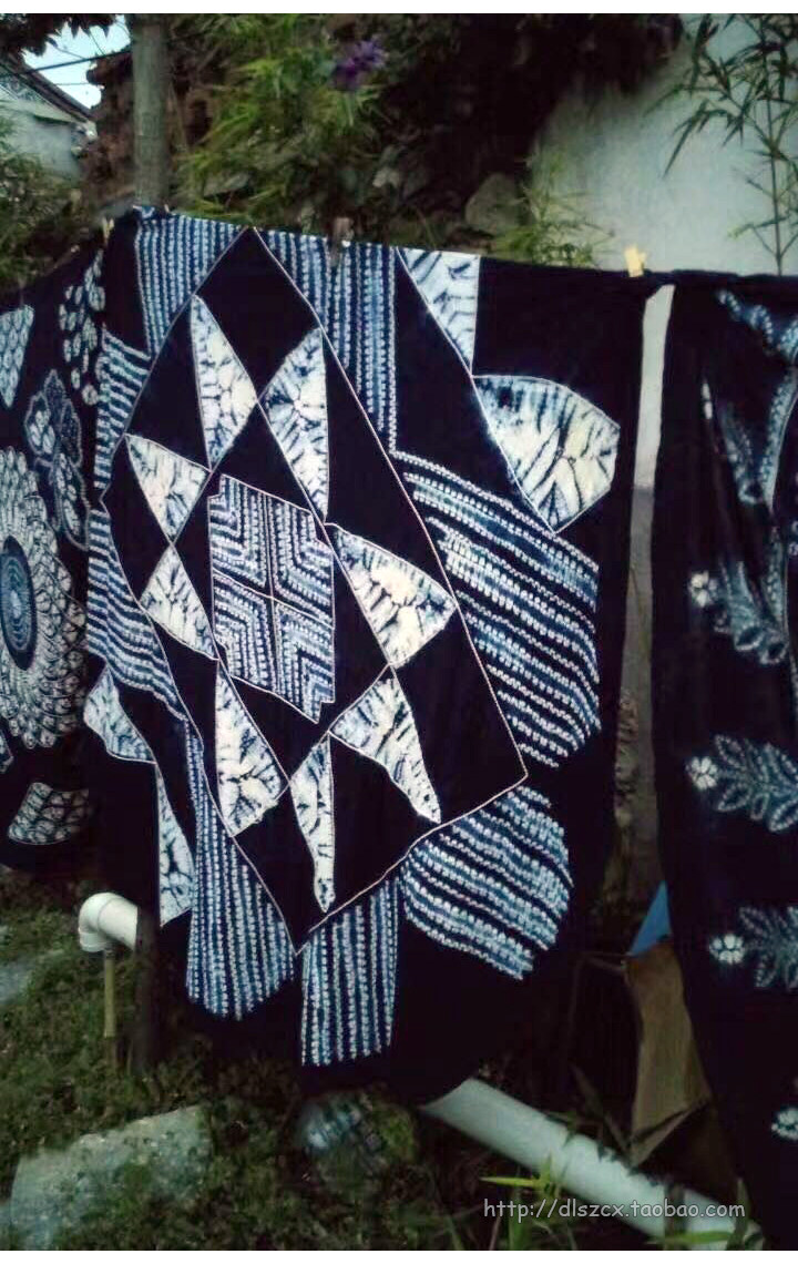 云南民族风情白族周城扎染蓝染圆桌布裙子布料图案出口余货