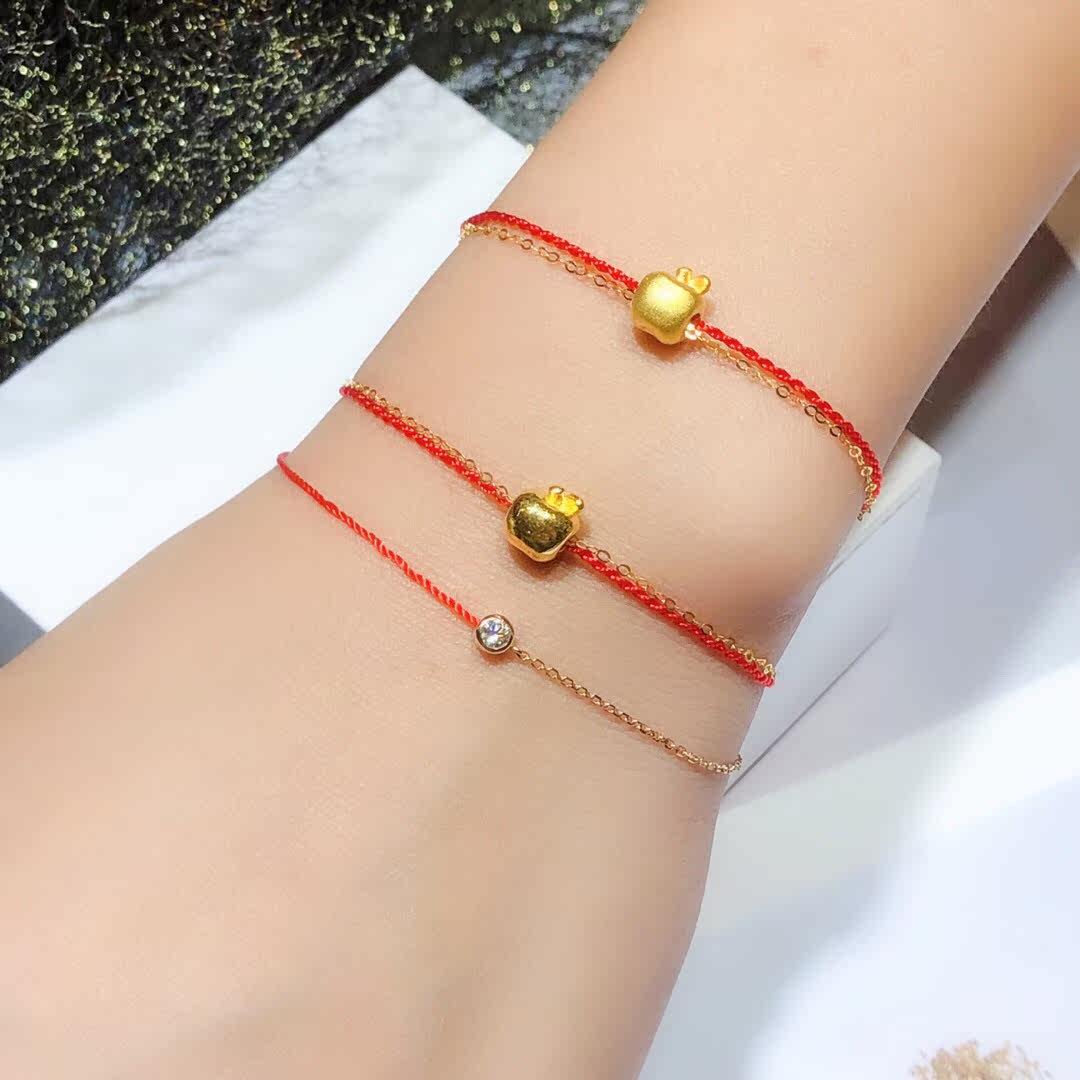 金苹果手链 999足金_圣诞新品999黄金苹果手链女3d硬足金苹果转运珠