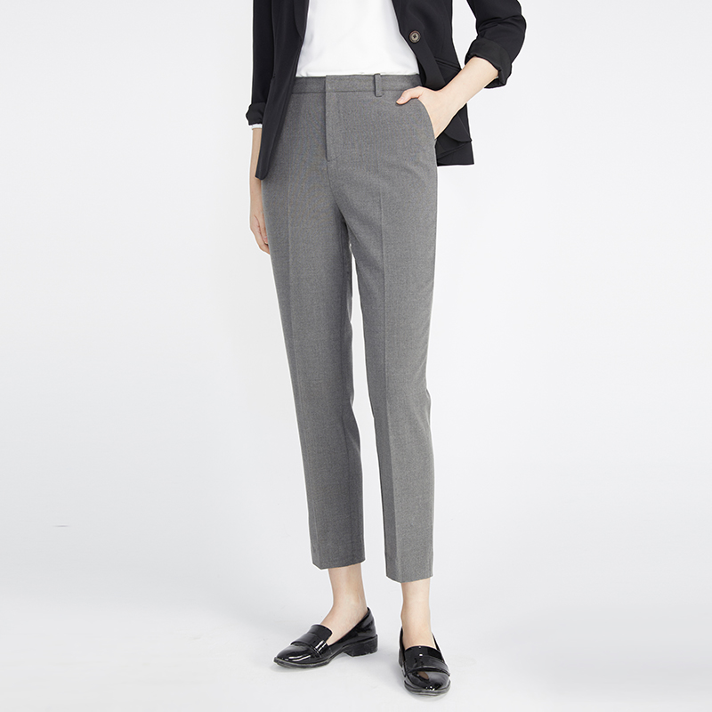 韩国春夏烟管裤灰色九分西裤女职业女裤吸烟裤直筒裤小脚9分裤子