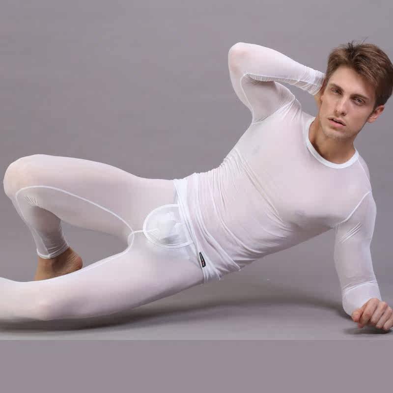 男士冰丝长袖内衣超薄秋衣保暖套装男式低腰紧身透明性感秋裤优惠券