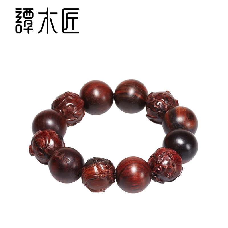 一折男手珠手串_谭木匠新品 礼盒雕刻手珠五福呈祥 红酸枝手珠 男士