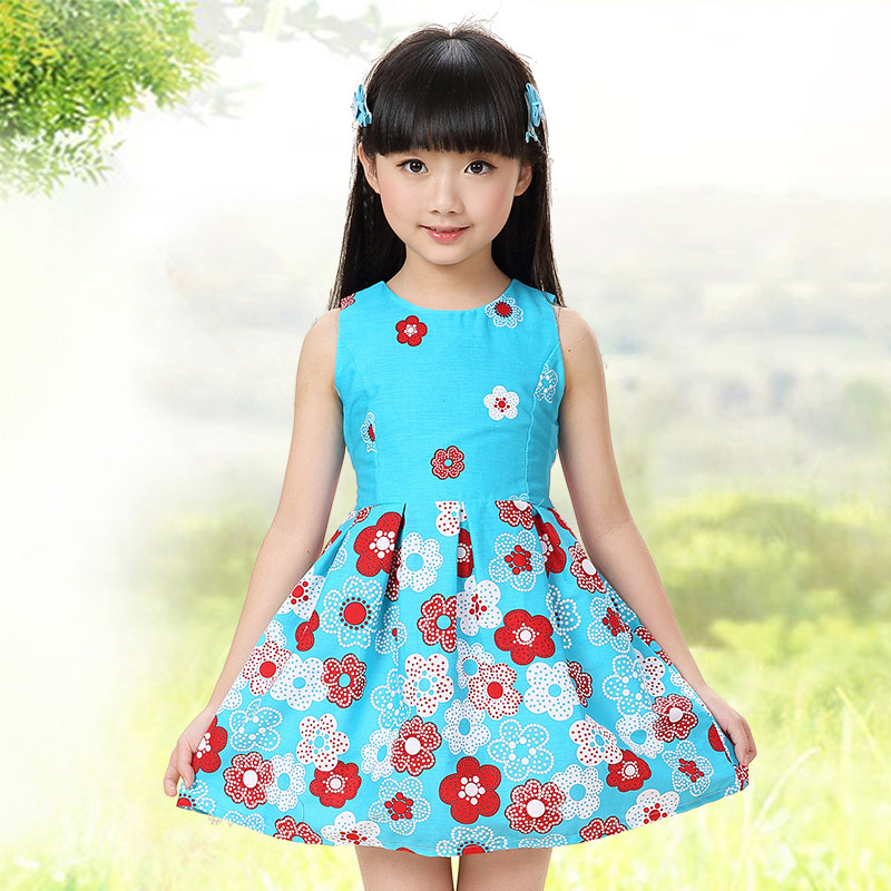 女童夏天无袖背心裙 儿童碎花背带公主连衣裙 小女孩小童印花裙子