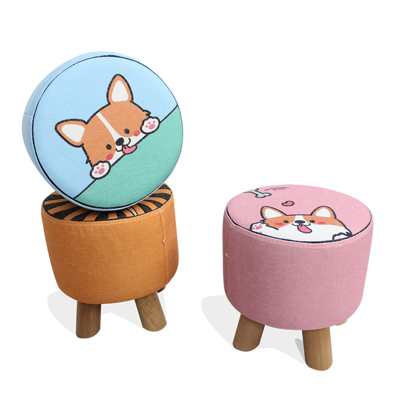 布艺换鞋凳玄关穿鞋凳子卡通可爱儿童圆凳沙发