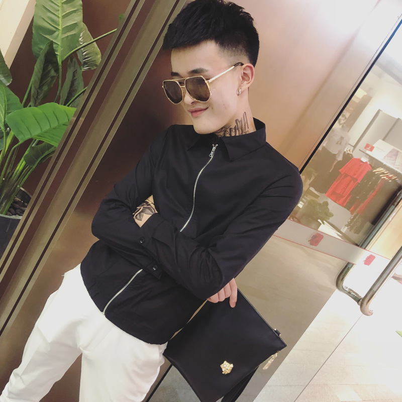 精神小伙寸衫社会人衬衫长袖夜场衬衫男潮修身少爷服发型师衬衣优惠券