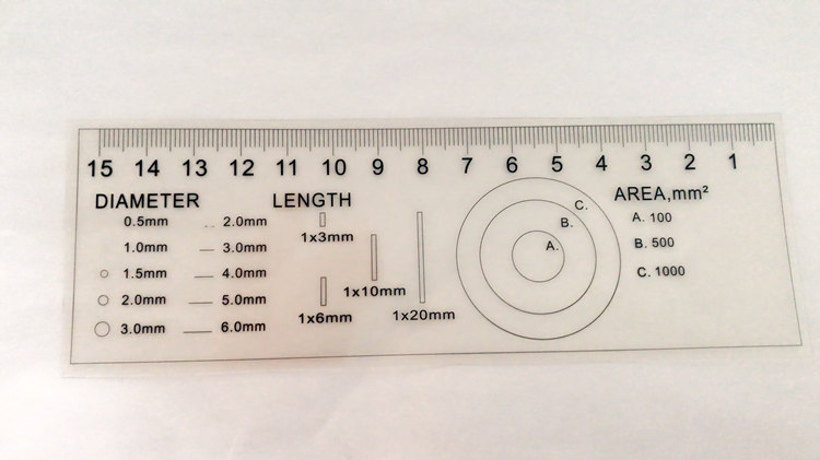 一折直径测量_菲林直尺透明软尺刻度尺最小刻度1mm带圆点直径测量比对
