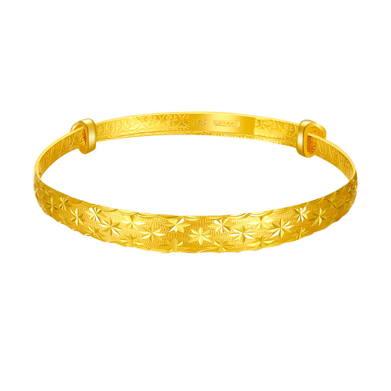 千禧之星黄金手镯女款满天星足金镯子结婚金镯推拉活口手饰送妈妈