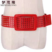 时尚漆皮腰封女士装饰大衣羽绒服宽腰带连衣裙配饰皮带镂空
