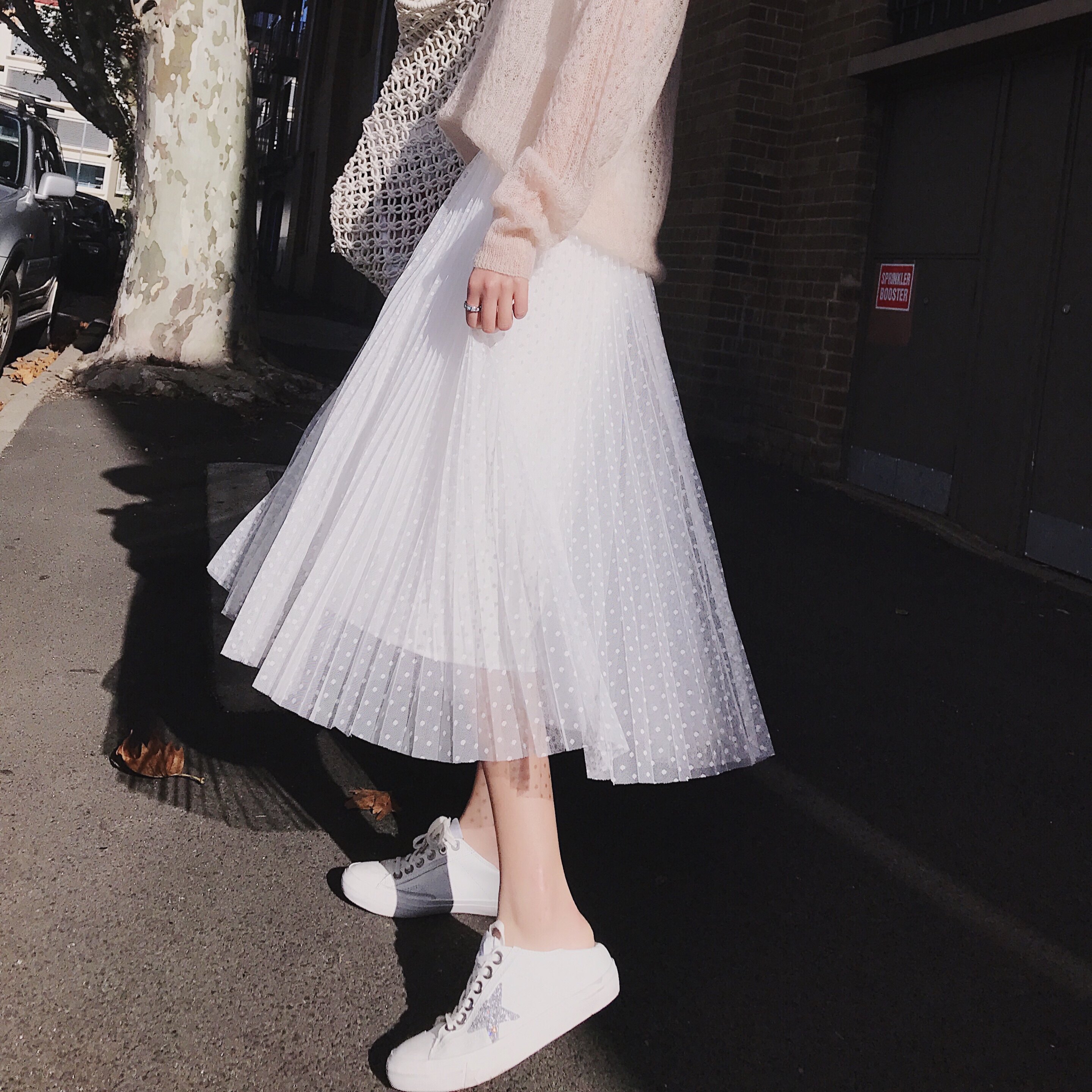 【sasa小姐】定制 2018春季新品网纱植绒蕾丝半身裙百褶仙女