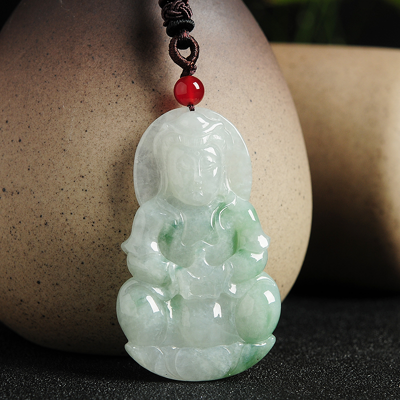 翡翠吊坠 天然翡翠_天然a货飘花翡翠观音吊坠 正品缅甸玉石冰糯种玉