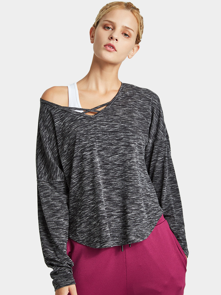 长袖运动t恤女 宽松_秋冬速干t恤女运动长袖潮秋透气宽松瑜伽罩衫健身