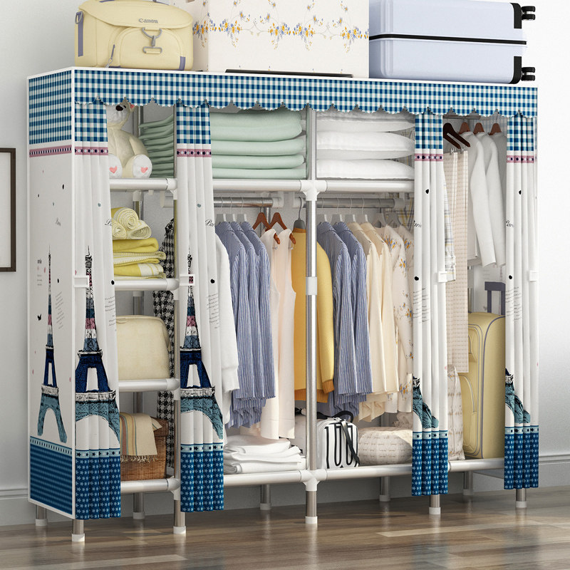 简易布衣柜钢管加厚布艺全钢架加粗加固单人双人租房组装收纳挂衣