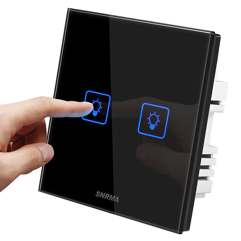 赛尔玛墙壁触控式开关 二开双控黑色玻璃面板智能触摸屏开关家用