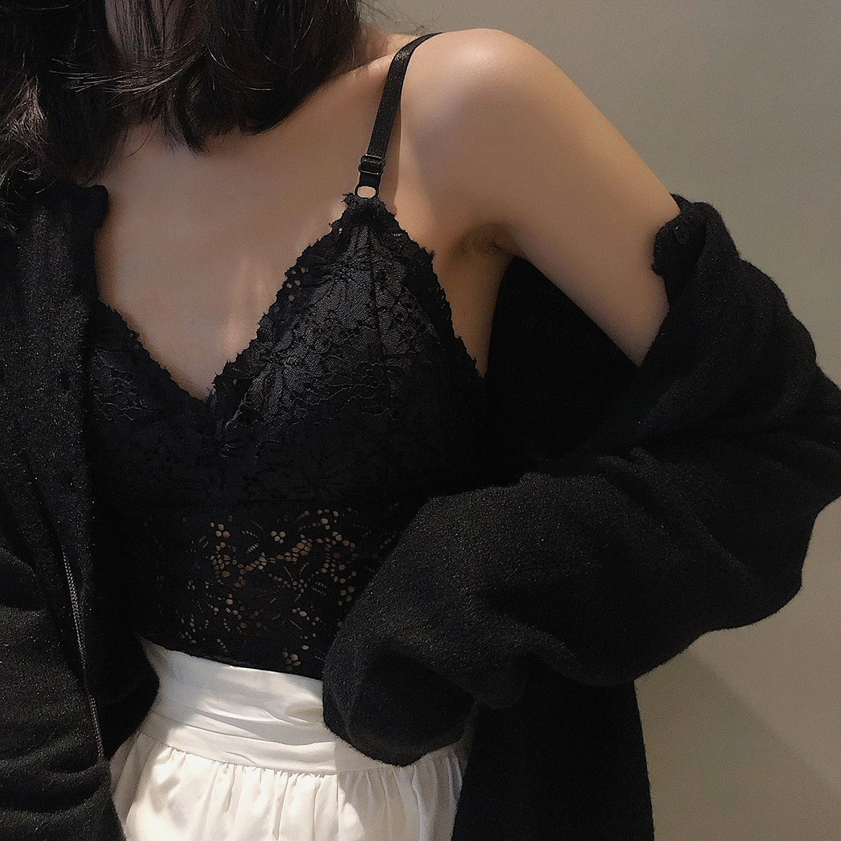 内衣无钢圈高中n_issdm 性感蕾丝吊带背心一体式内衣2019新款无钢圈薄