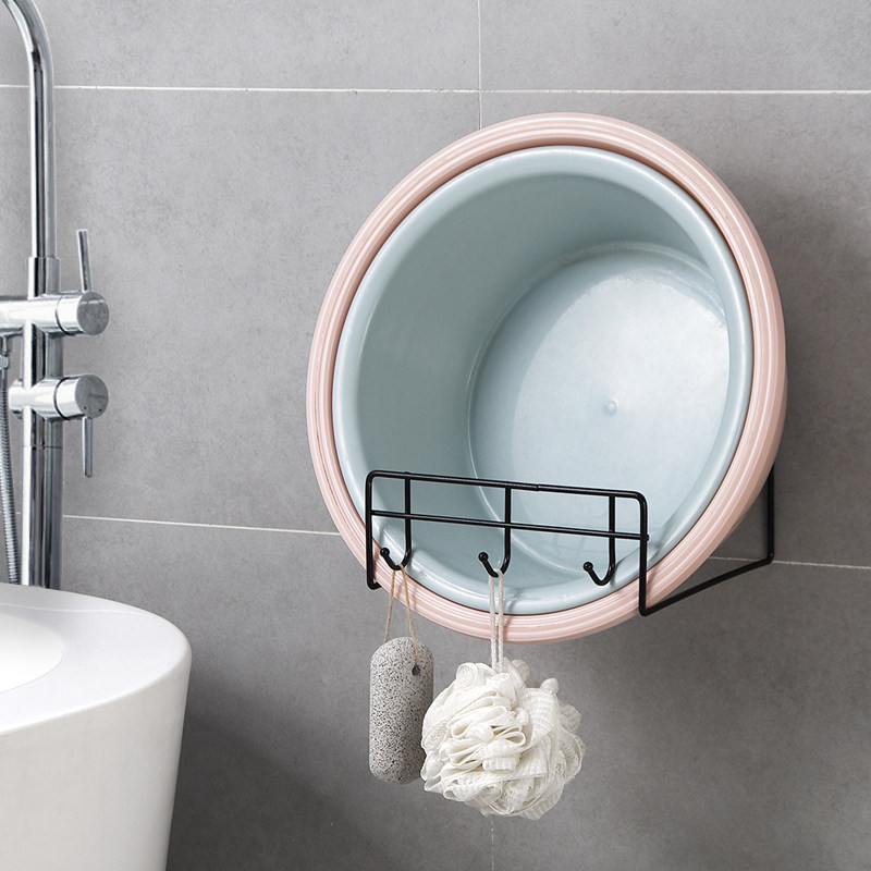 免打孔壁挂脸盆架浴室置物盆子家用厨房粘胶收纳架卫生间脸盆挂架