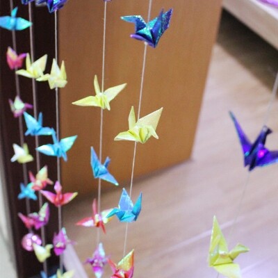 千纸鹤折纸成品 穿线_彩色珠光折纸千纸鹤成品穿线 一串10只节庆装饰