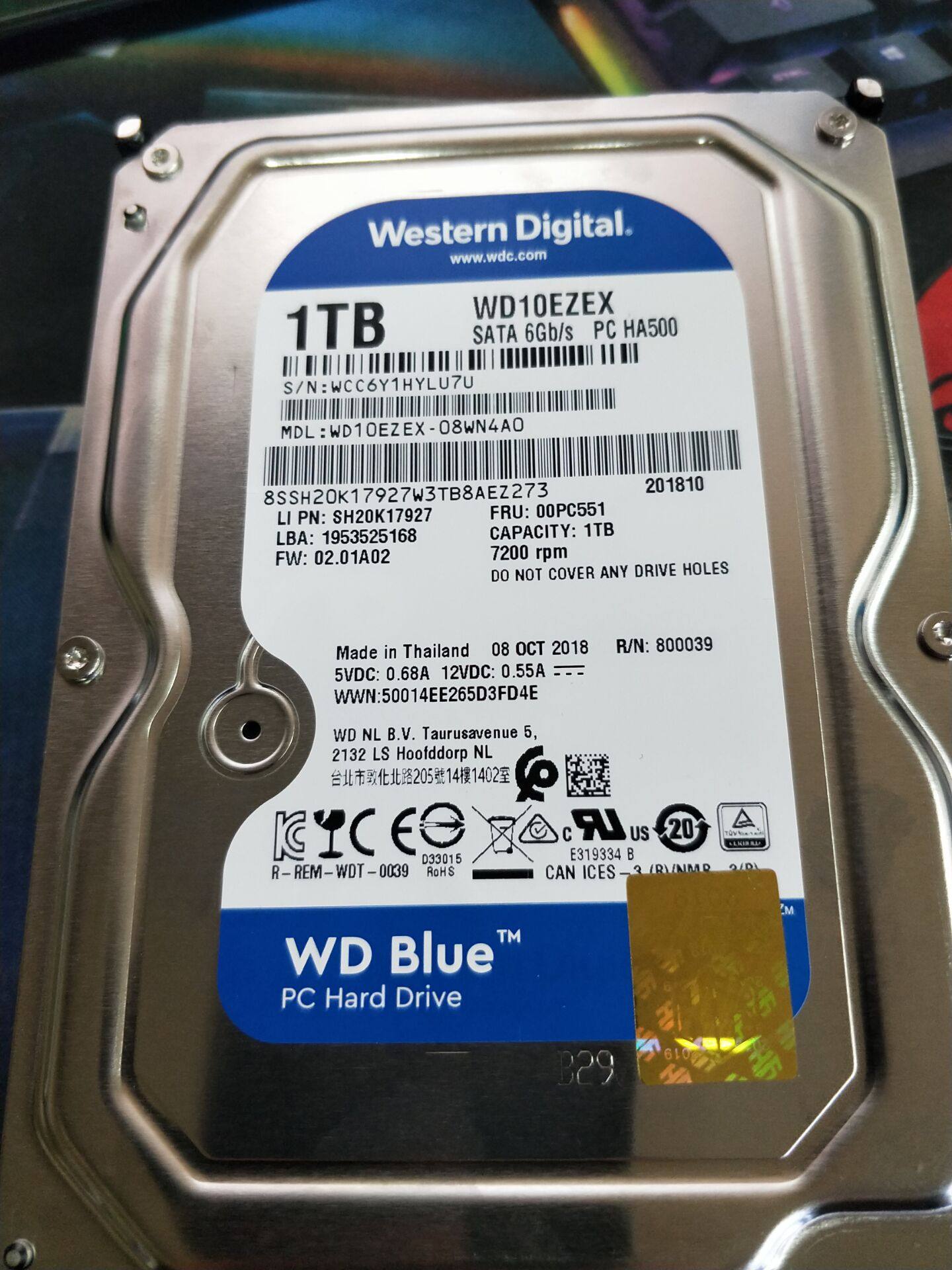 一折1tb_西部数据(wd) 1tb 西数蓝盘64mb 7200转1t 台式机电脑机械