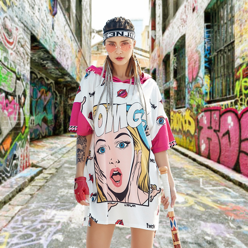 特价卫衣潮牌女 嘻哈_潮牌嘻哈女装2019春夏新款连帽卫衣大码t恤学生