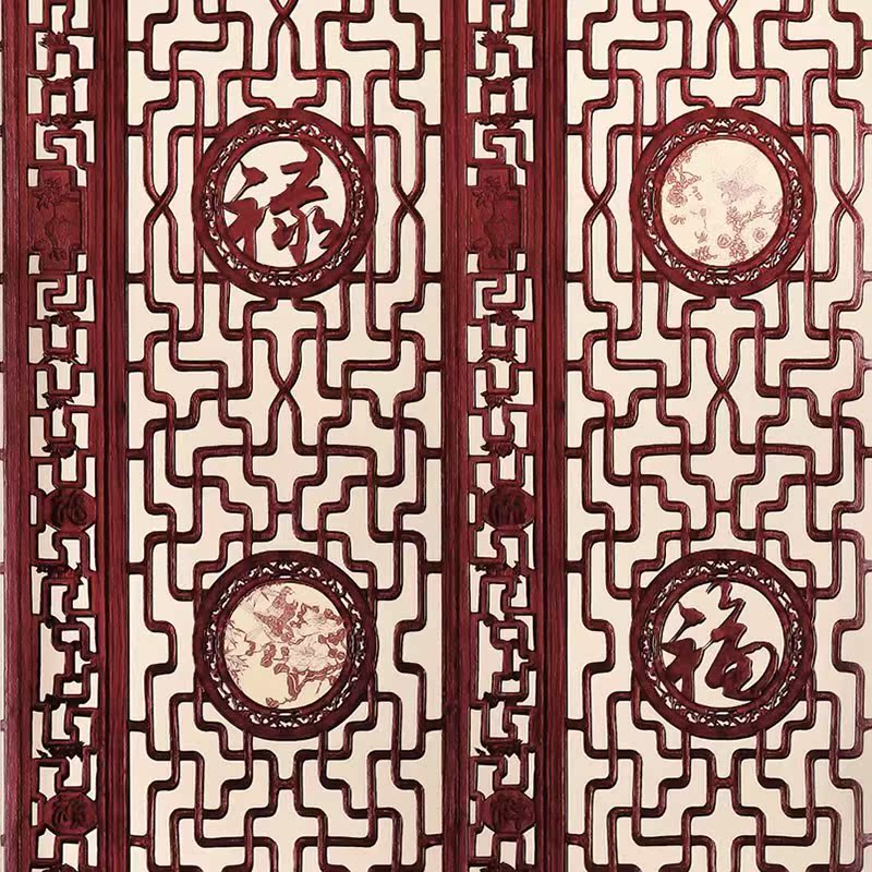 中式墙纸 明清古典_新古典明清门窗格子纹壁纸木雕工艺图案墙纸屏风