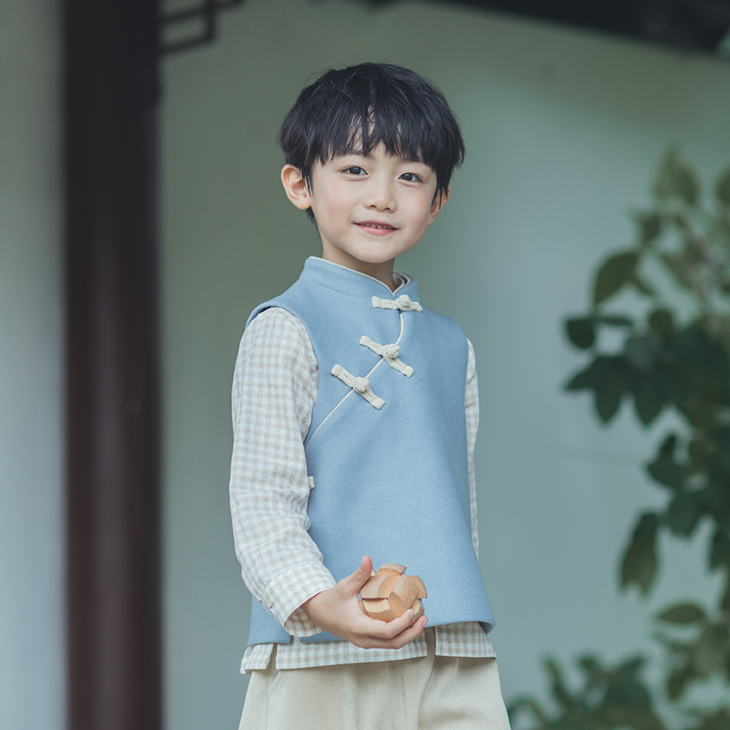 言男童汉服马甲儿童唐装套装民国风中式毛呢外套古风男孩王孙优惠券