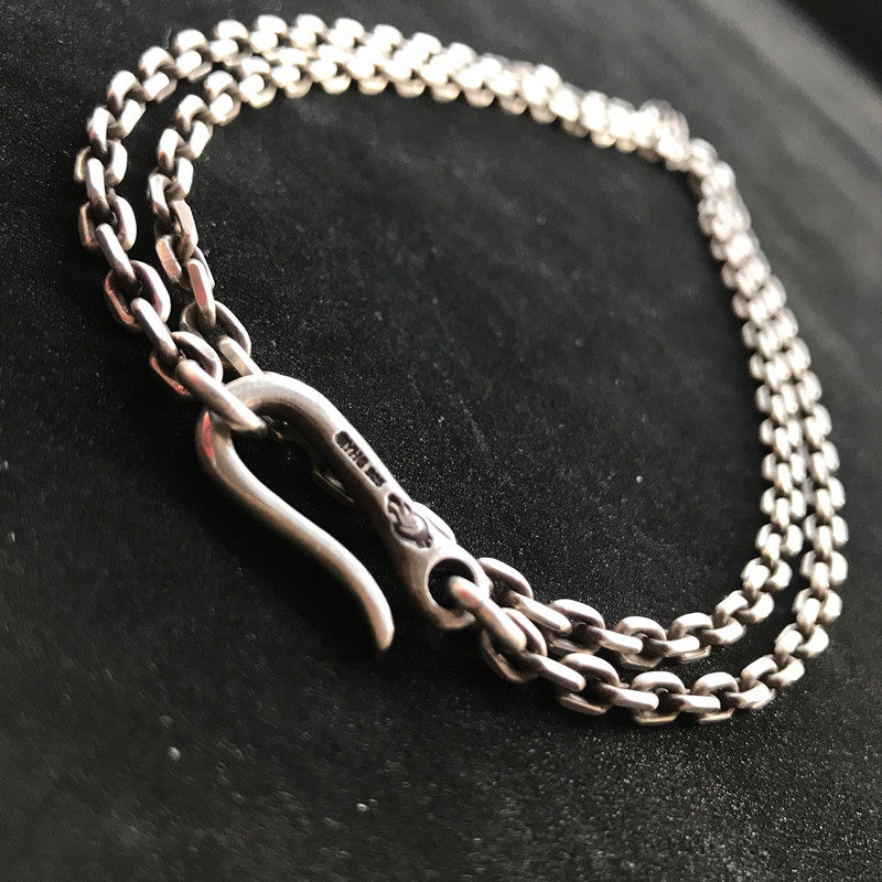 千银厚果原创4mm太角链锁骨链火炉钩925银男士项链做旧手工925银