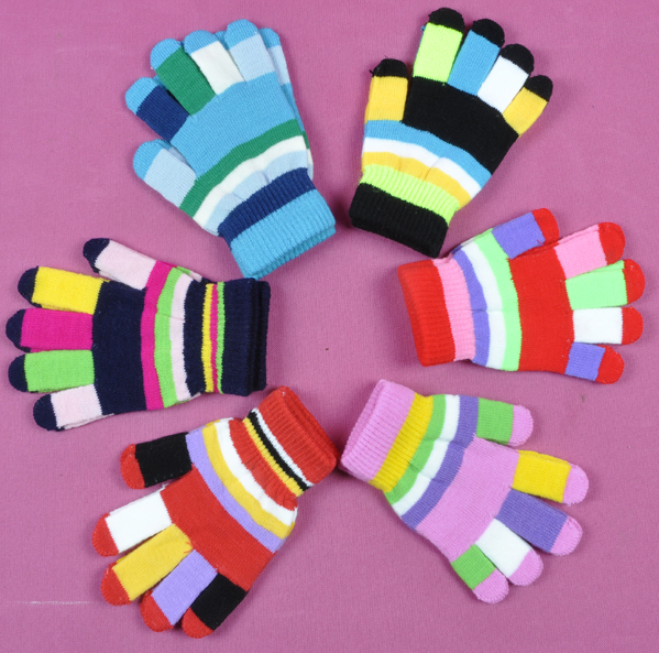 男女彩色五指手套学生针织条纹可爱分指户外保暖薄款工作魔术手套
