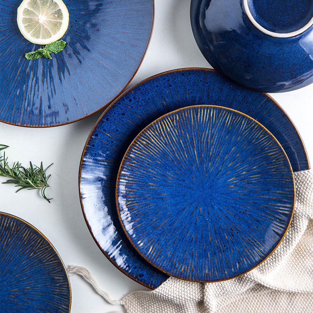 钟情窑变釉,蓝色调餐盘更大气
