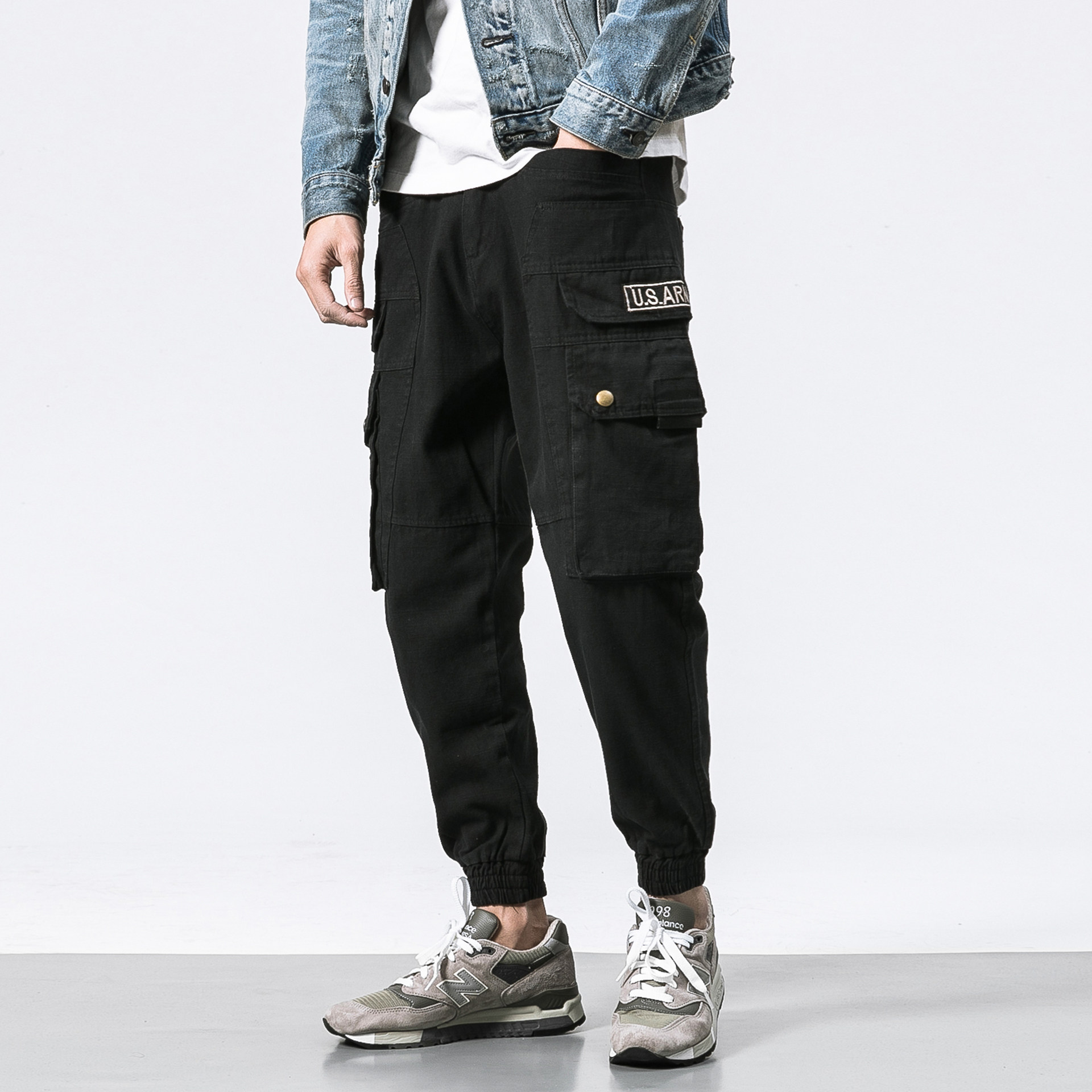 束脚裤男潮牌 哈伦裤_裤子男士休闲裤春季美式多口袋工装裤男束脚裤