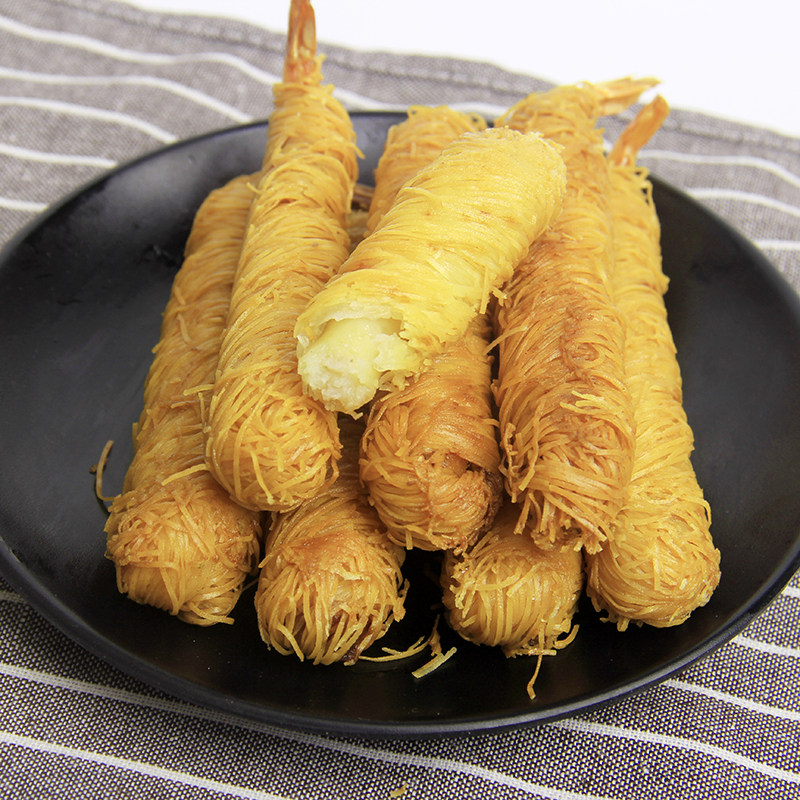 虾卷大袋_千丝万缕虾黄金面线虾油炸小吃冻品半成品面丝虾金丝虾卷250