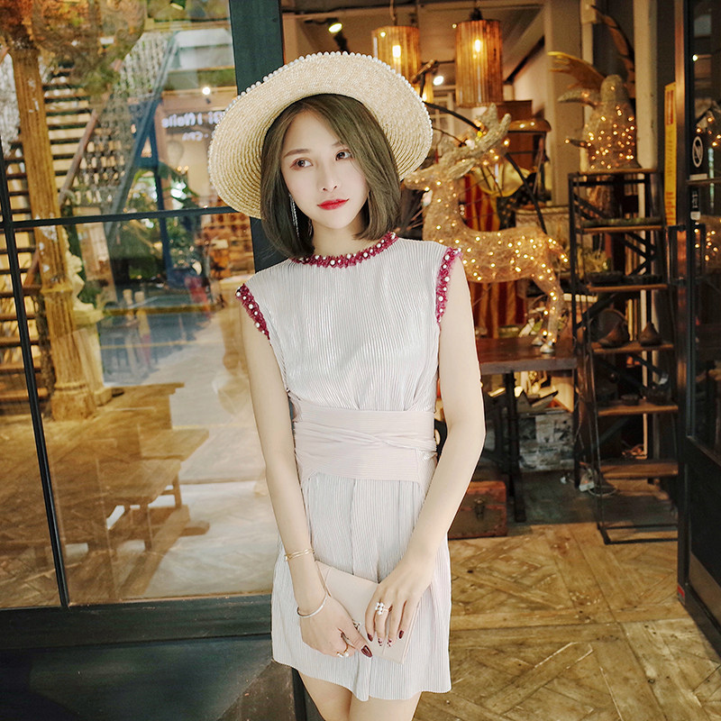 chicchoc无袖高腰连衣裙女2018夏季新款显瘦