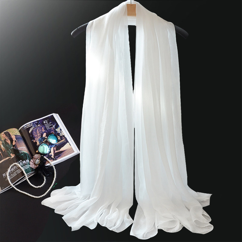 长款 雪纺_春秋天薄款雪纺纱巾雪白色女装饰超大沙滩巾长款纯白丝巾