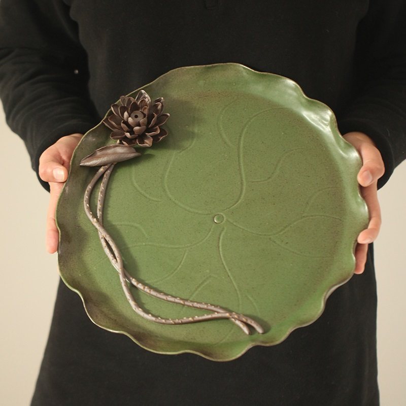 手工荷叶边莲花大号整套功夫茶具粗陶古朴茶盘荷花陶瓷摆件托盘优惠券