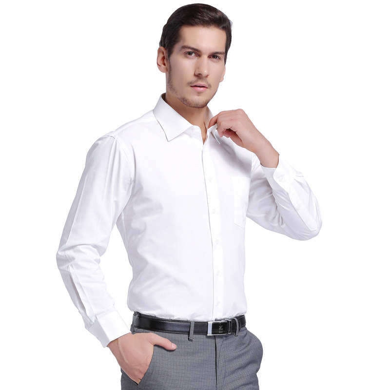 一折男式白衬衫长袖_罗蒙白衬衫男长袖商务正装绅士平摆纯色白色职业