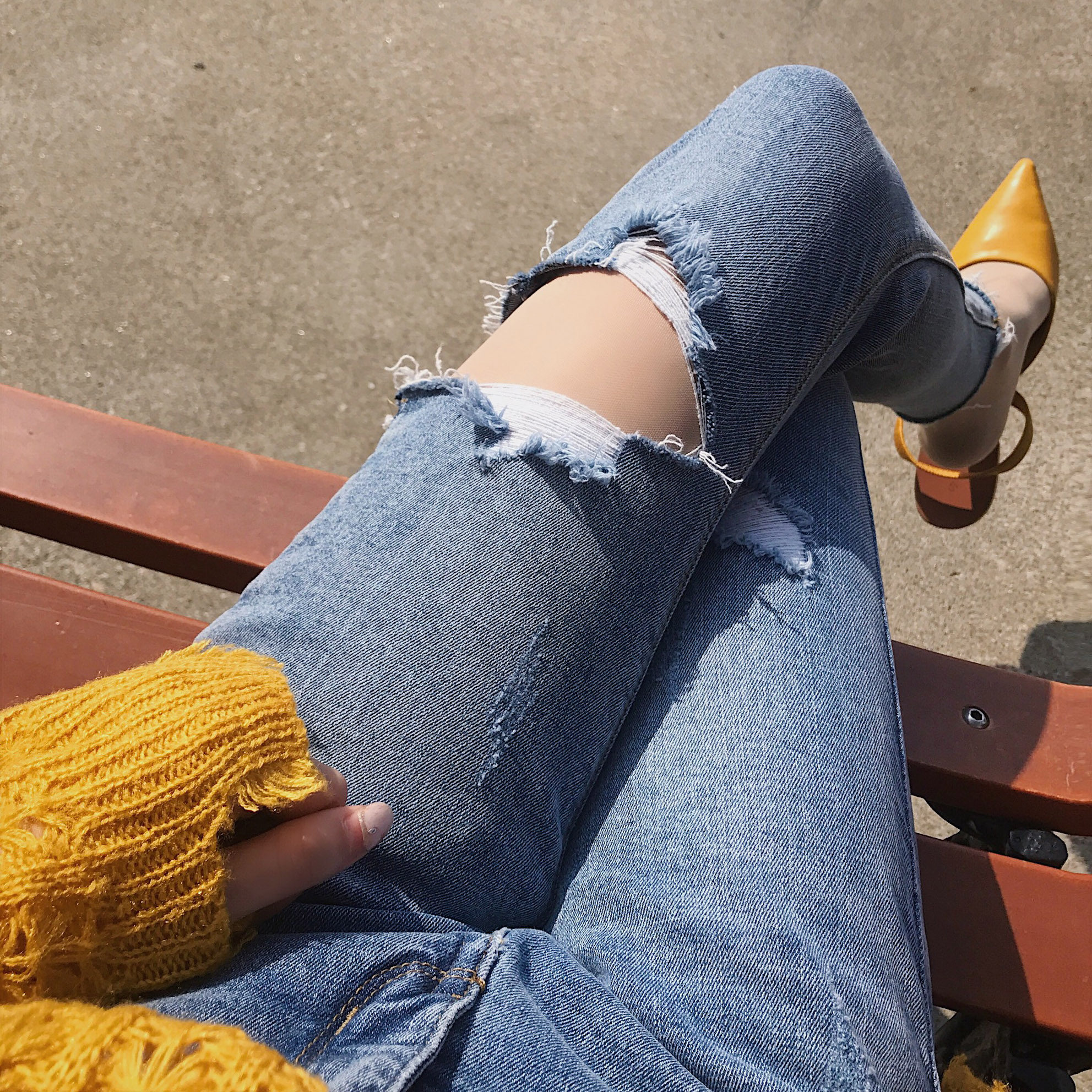 2018春装新款牛仔裤女破洞烂小脚裤韩版学生