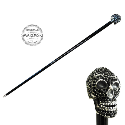 意大利pasotti 绅士手杖 满水晶黑骷髅 权杖手杖 奢华黑色