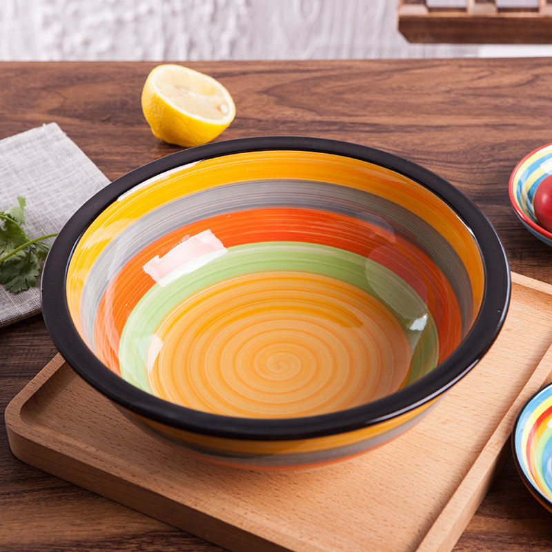 家用_日式创意手绘彩色陶瓷餐具 家用大号汤碗面碗盛汤盆 麻辣烫碗