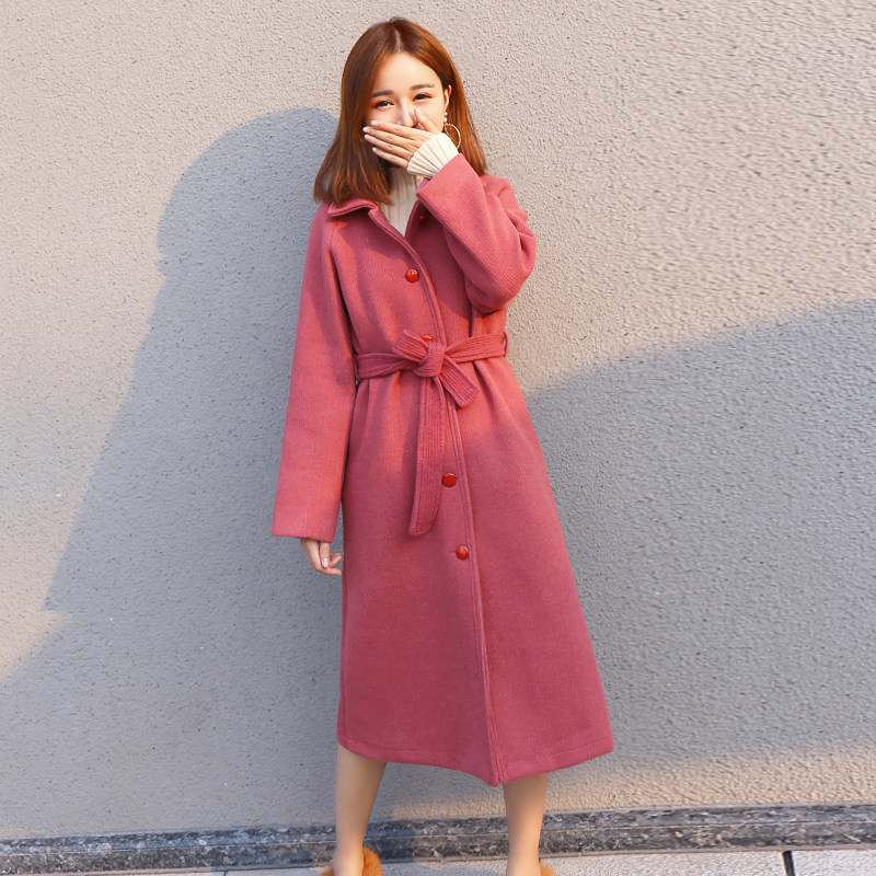 小个子推荐款~豆沙红毛线呢外套大衣小个子矮个子显高女装